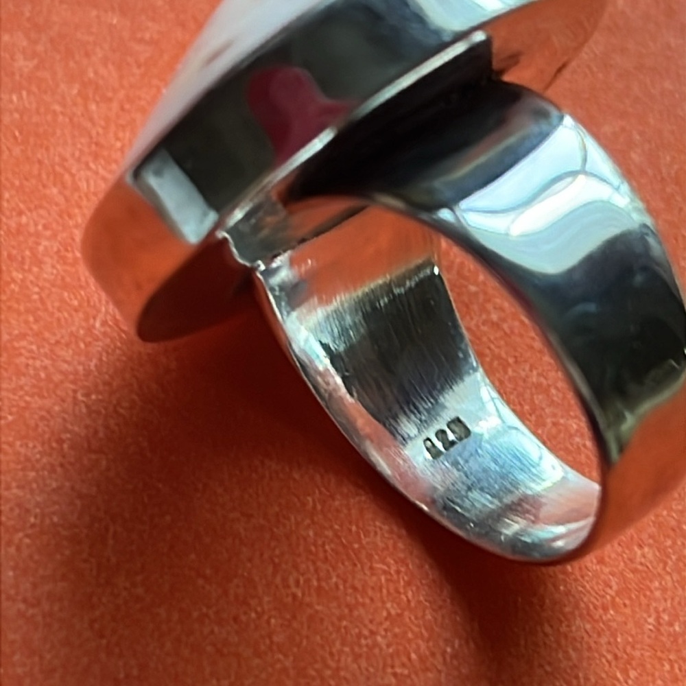 Large Vintage Solid Sterling Silver Shell Or Ston… - image 6